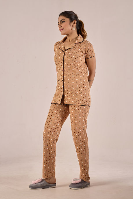Sweet Moon Knit Cotton Pyjama Set - Nude Brown — image 4